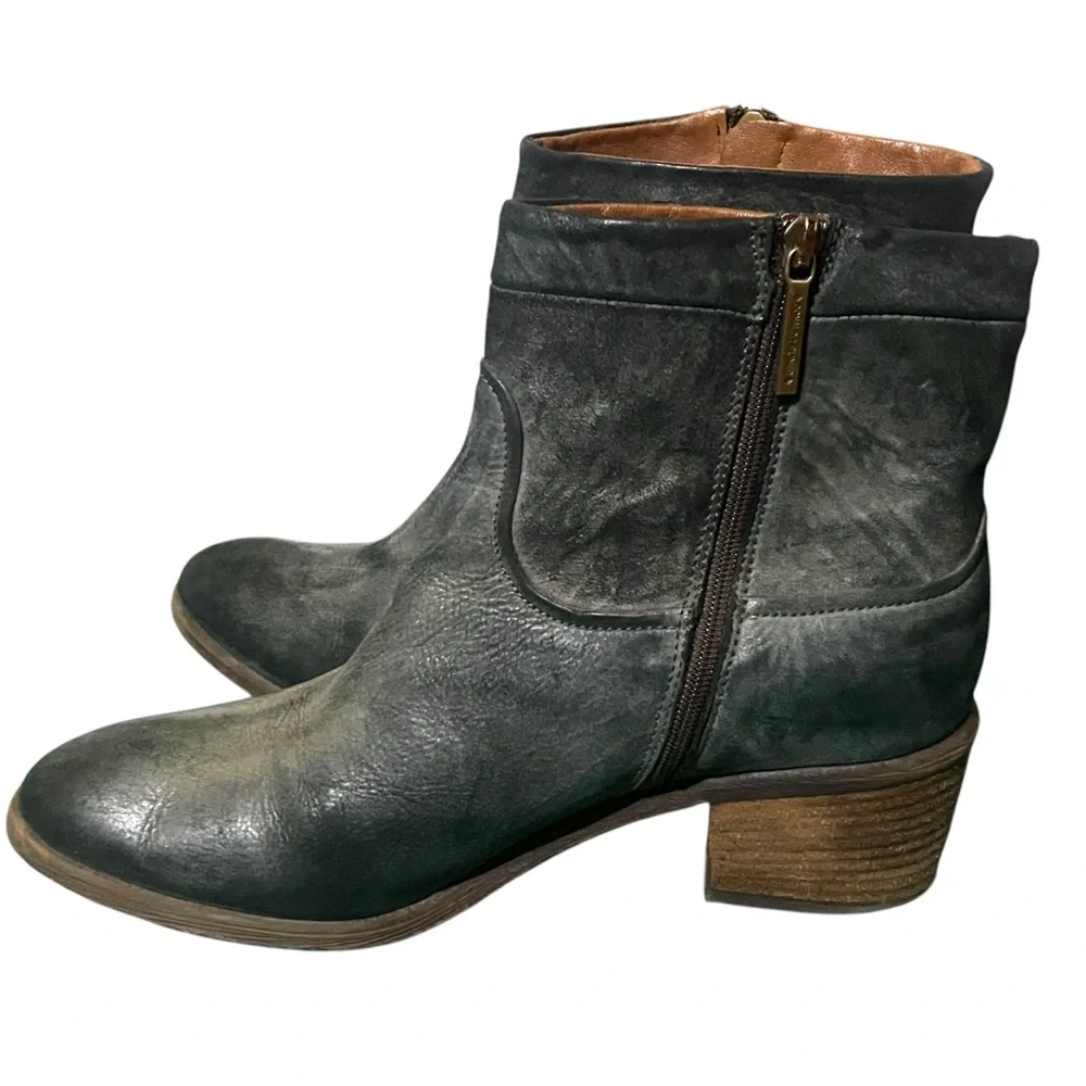 Donal J Pliner Darua Gray Leather Ankle Boots Western Vibe Side Zip Women’s 8.5
